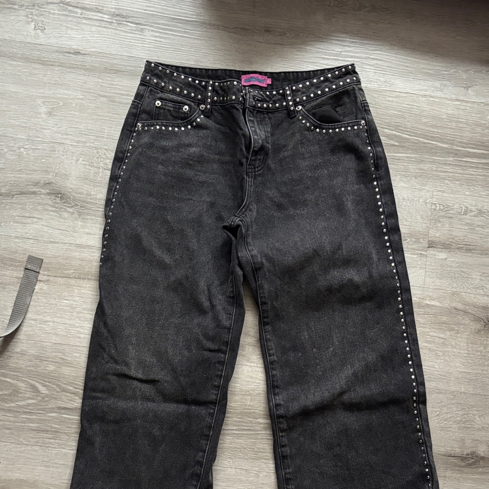 Edikted Black Studded Flare Jeans